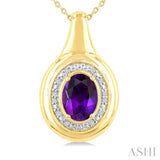 8X6 MM Oval Shape Amethyst and 1/20 Ctw Round Cut Diamond Semi-precious Pendant With Chain in Yellow Gold Vermeil