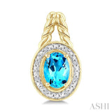 8X6 MM Oval Shape Blue Topaz and 1/20 Ctw Round Cut Diamond Semi-Precious Earrings in Yellow Gold Vermeil