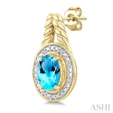 8X6 MM Oval Shape Blue Topaz and 1/20 Ctw Round Cut Diamond Semi-Precious Earrings in Yellow Gold Vermeil