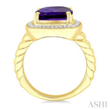 10 MM Cushion Shape Amethyst and 1/20 Ctw Round Cut Diamond Semi-Precious Ring in Yellow Gold Vermeil