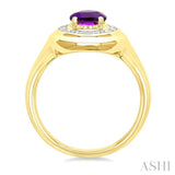 8X6 MM Oval Shape Amethyst and 1/20 Ctw Round Cut Diamond Semi-Precious Ring in Yellow Gold Vermeil