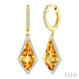 14X7 MM Evoque Gemstones Kite Shape Citrine and 1/3 Ctw Round Cut Diamond Semi-Precious Earrings in 14K Yellow Gold