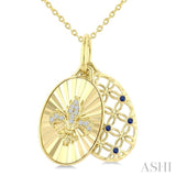 1 MM Round Cut Sapphire and 1/50 Ctw Round Cut Diamond  Fluted fleur De Lis Shaped Precious Pendant with Chain in 10K Yellow Gold