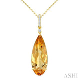 22X8 MM Evoque Gemstone Pear Shape Citrine and 1/20 Ctw Round Cut Diamond Semi-Precious Pendant With Chain in 14K Yellow Gold