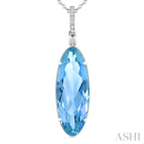 22X8 MM Evoque Gemstones Oval Shape Blue Topaz and 1/20 Ctw Round Cut Diamond Semi-Precious Pendant With Chain in 14K White Gold