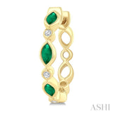 4X2MM Marquise Cut Emerald and 1/20 Ctw Bezel Set Round cut Diamond Precious Fashion Hoop Earrings in 10K Yellow Gold