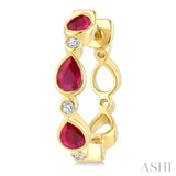 4X3 MM Pear Shape Ruby and 1/20 Ctw Bezel Set Round Cut Diamond Fashion Hoop Earrings in 10K Yellow Gold