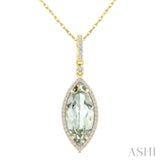 16X7 MM Evoque Gemstone Marquise Shape Green Amethyst and 1/5 Ctw Round Cut Diamond Semi-Precious Pendant With Chain in 10K Yellow Gold