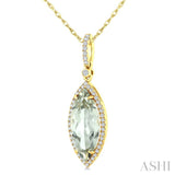 16X7 MM Evoque Gemstone Marquise Shape Green Amethyst and 1/5 Ctw Round Cut Diamond Semi-Precious Pendant With Chain in 10K Yellow Gold