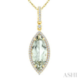 16X7 MM Evoque Gemstone Marquise Shape Green Amethyst and 1/5 Ctw Round Cut Diamond Semi-Precious Pendant With Chain in 10K Yellow Gold