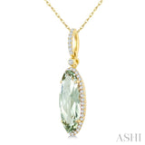 16X6 MM Evoque Gemstone Oval Shape Green Amethyst and 1/5 Ctw Round Cut Diamond Semi-Precious Pendant With Chain in 10K Yellow Gold