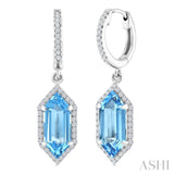12X5 MM Evoque Gemstones Hexagon Shape Blue Topaz and 1/3 Ctw Round Cut Diamond Semi-Precious Earrings in 10K White Gold