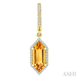 12X5 MM Evoque Gemstones Hexagon Shape Citrine and 1/3 Ctw Round Cut Diamond Semi-Precious Earrings in 10K Yellow Gold