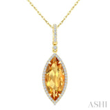 16X7 MM Evoque Gemstone Marquise Shape Citrine and 1/5 Ctw Round Cut Diamond Semi-Precious Pendant With Chain in 10K Yellow Gold