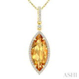 16X7 MM Evoque Gemstone Marquise Shape Citrine and 1/5 Ctw Round Cut Diamond Semi-Precious Pendant With Chain in 10K Yellow Gold