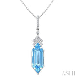 16X6 MM Evoque Gemstones Hexagon Shape Blue Topaz and 1/10 Ctw Round Cut Diamond Semi-Precious Pendant With Chain in 10K White Gold