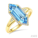 16X6 MM Evoque Gemstones Hexagon Shape Blue Topaz and 1/5 Ctw Round Cut Diamond Semi-Precious Ring in 10K Yellow Gold