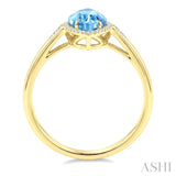 16X7 MM Evoque Gemstones Marquise Shape Blue Topaz and 1/6 Ctw Round Cut Diamond Semi-Precious Ring in 10K Yellow Gold