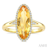 16X6 MM Evoque Gemstone Oval Shape Citrine and 1/6 Ctw Round Cut Diamond Semi-Precious Ring in 10K Yellow Gold