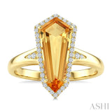 16X7 MM Evoque Gemstone Shield Shape Citrine and 1/6 Ctw Round Cut Diamond Semi-Precious Ring in 10K Yellow Gold