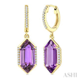 14X6 MM Evoque Gemstones Hexagon Shape Amethyst and 1/5 Ctw Round Cut Diamond Semi-Precious Earrings in 14K Yellow Gold