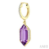 14X6 MM Evoque Gemstones Hexagon Shape Amethyst and 1/5 Ctw Round Cut Diamond Semi-Precious Earrings in 14K Yellow Gold
