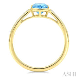 16X6 MM Evoque Gemstones Oval Shape Blue Topaz and 1/50 Ctw Round Cut Diamond Semi-Precious Ring in 10K Yellow Gold
