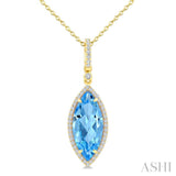 16X7 MM Evoque Gemstones Marquise Shape Blue Topaz and 1/5 Ctw Round Cut Diamond Semi-Precious Pendant With Chain in 10K Yellow Gold