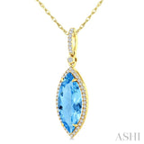 16X7 MM Evoque Gemstones Marquise Shape Blue Topaz and 1/5 Ctw Round Cut Diamond Semi-Precious Pendant With Chain in 10K Yellow Gold