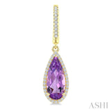 14X6 MM Evoque Gemstones Pear Shape Amethyst and 1/3 Ctw Round Cut Diamond Semi-Precious Earrings in 14K Yellow Gold