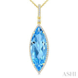 22X8 MM Evoque Gemstones Marquise Shape Blue Topaz and 1/4 Ctw Round Cut Diamond Semi-Precious Pendant With Chain in 14K Yellow Gold