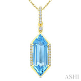 16X6 MM Evoque Gemstones Hexagon Shape Blue Topaz and 1/10 Ctw Round Cut Diamond Semi-Precious Pendant With Chain in 10K Yellow Gold