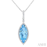 16X7 MM Evoque Gemstones Marquise Shape Blue Topaz and 1/5 Ctw Round Cut Diamond Semi-Precious Pendant With Chain in 10K White Gold