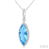 16X7 MM Evoque Gemstones Marquise Shape Blue Topaz and 1/5 Ctw Round Cut Diamond Semi-Precious Pendant With Chain in 10K White Gold
