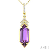 16X6 MM Evoque Gemstones Hexagon Shape Amethyst and 1/10 Ctw Round Cut Diamond Semi-Precious Pendant With Chain in 10K Yellow Gold