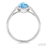 16X7 MM Evoque Gemstones Marquise Shape Blue Topaz and 1/6 Ctw Round Cut Diamond Semi-Precious Ring in 10K White Gold