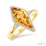 16X7 MM Evoque Gemstone Kite Shape Citrine and 1/6 Ctw Round Cut Diamond Semi-Precious Ring in 10K Yellow Gold