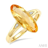 16X6 MM Evoque Gemstone Oval Shape Citrine and 1/50 Ctw Round Cut Diamond Semi-Precious Ring in 10K Yellow Gold