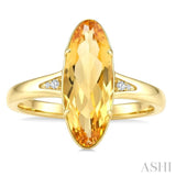 16X6 MM Evoque Gemstone Oval Shape Citrine and 1/50 Ctw Round Cut Diamond Semi-Precious Ring in 10K Yellow Gold