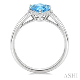 16X7 MM Evoque Gemstones Kite Shape Blue Topaz and 1/6 Ctw Round Cut Diamond Semi-Precious Ring in 10K White Gold