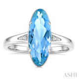 16X6 MM Evoque Gemstones Oval Shape Blue Topaz and 1/50 Ctw Round Cut Diamond Semi-Precious Ring in 10K White Gold