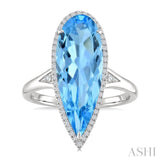 22X8 MM Evoque Gemstones Pear Shape Blue Topaz and 1/5 Ctw Round Cut Diamond Semi-Precious Ring in 14K White Gold