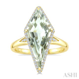22X9 MM Evoque Gemstone Kite Shape Green Amethyst and 1/5 Ctw Round Cut Diamond Semi-Precious Ring in 14K Yellow Gold
