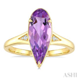 16X6 MM Evoque Gemstones Pear Shape Amethyst and 1/50 Ctw Round Cut Diamond Semi-Precious Ring in 10K Yellow Gold
