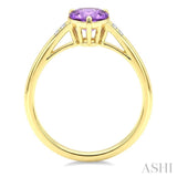 16X6 MM Evoque Gemstones Pear Shape Amethyst and 1/50 Ctw Round Cut Diamond Semi-Precious Ring in 10K Yellow Gold