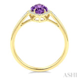 16X7 MM Evoque Gemstones Marquise Shape Amethyst and 1/6 Ctw Round Cut Diamond Semi-Precious Ring in 10K Yellow Gold