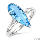 16X6 MM Evoque Gemstones Pear Shape Blue Topaz and 1/50 Ctw Round Cut Diamond Semi-Precious Ring in 10K White Gold