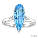 16X6 MM Evoque Gemstones Pear Shape Blue Topaz and 1/50 Ctw Round Cut Diamond Semi-Precious Ring in 10K White Gold