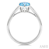 16X6 MM Evoque Gemstones Pear Shape Blue Topaz and 1/50 Ctw Round Cut Diamond Semi-Precious Ring in 10K White Gold