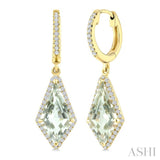 14X7 MM Evoque Gemstones Kite Shape Green Amethyst and 1/3 Ctw Round Cut Diamond Semi-Precious Earrings in 14K Yellow Gold